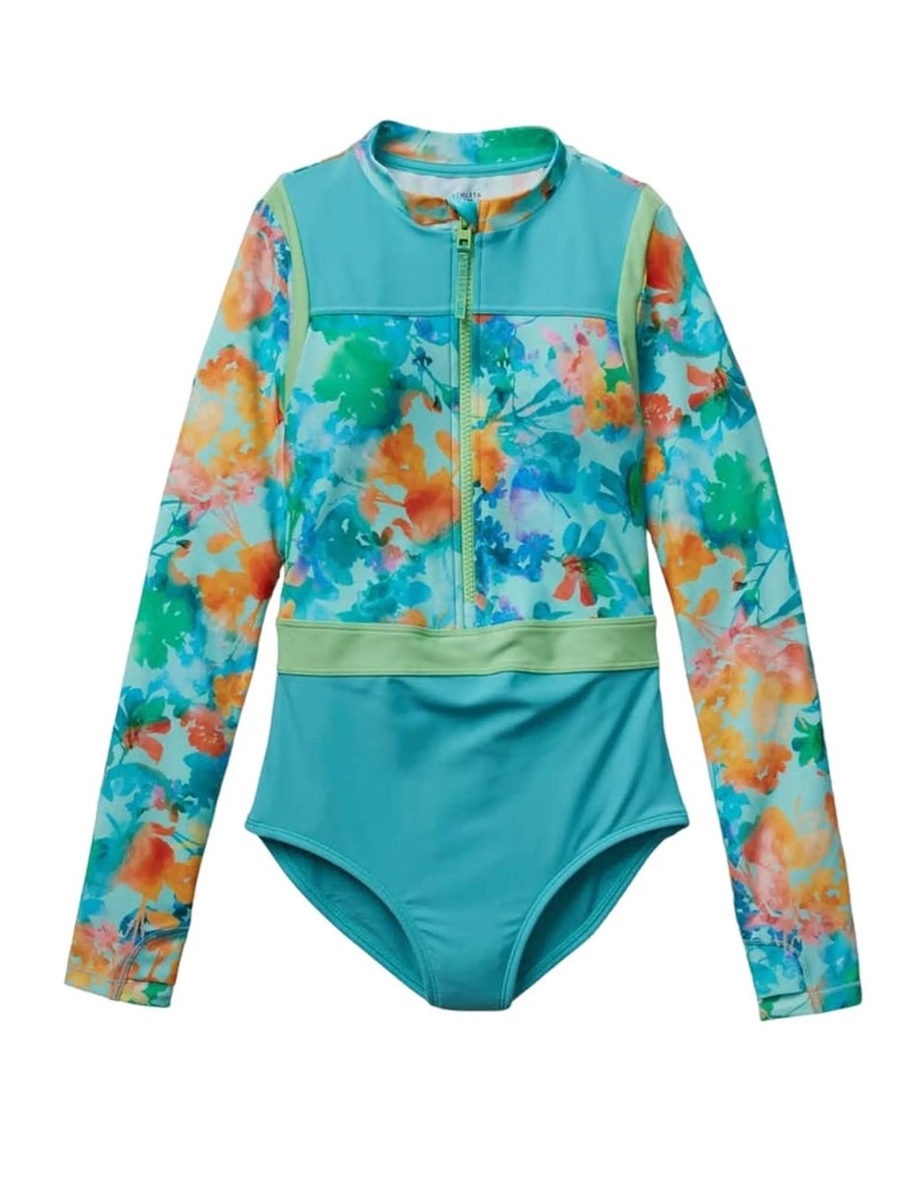 Athleta Floral Mockneck Rash Guard One Piece Swimsuit Sz 12